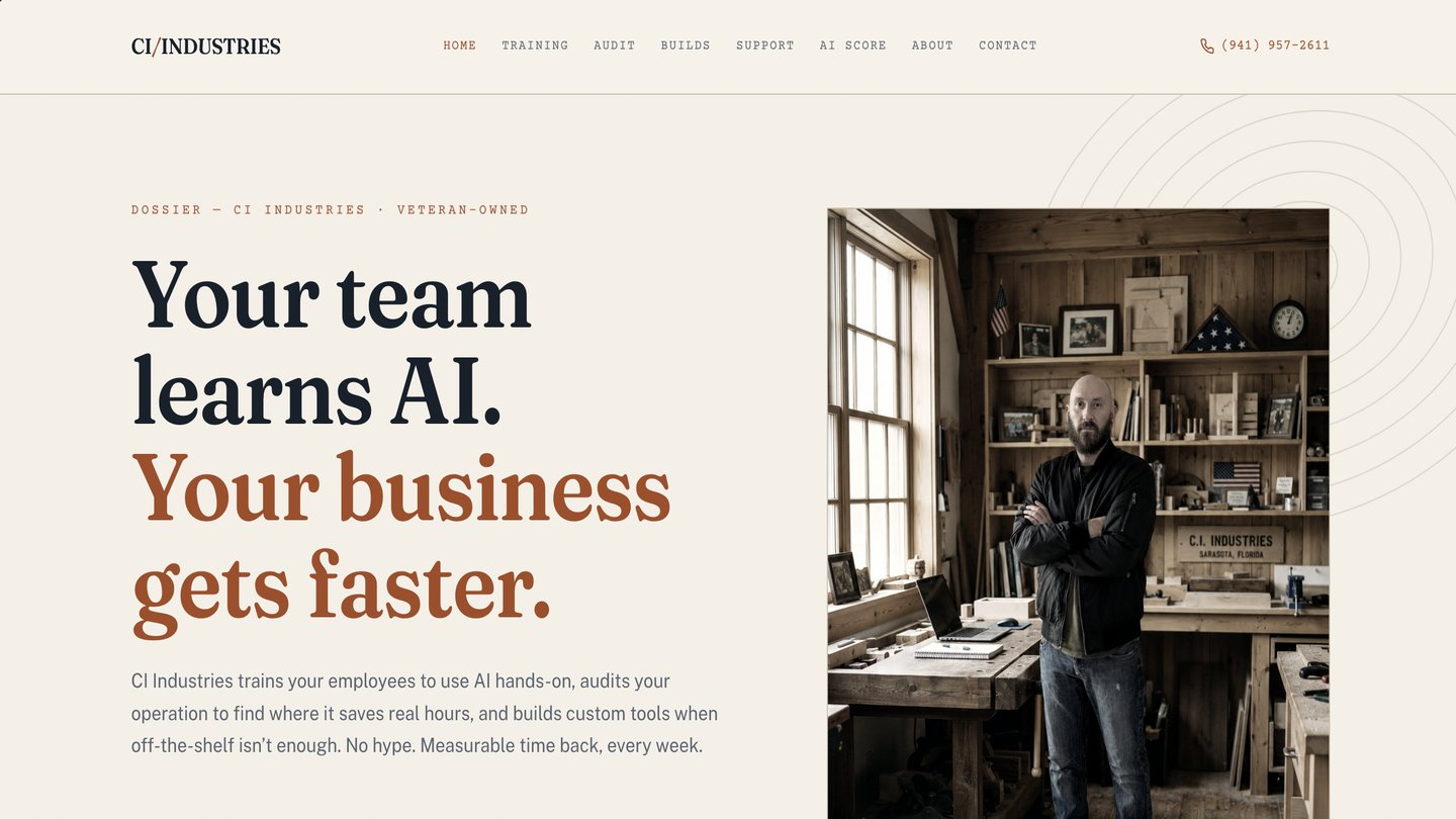 CI Industries veteran-owned AI training and consulting website designed by 48HR Web Design
